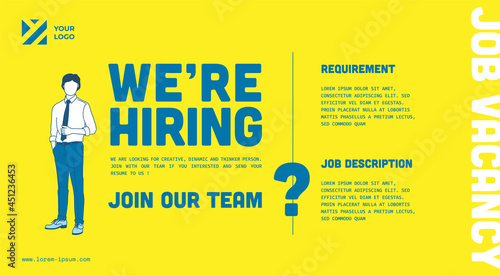 Job vacancy design banner. Open recruitment design template. Business recruiting vector illustration with flat style.