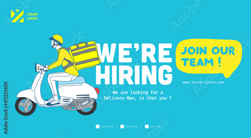 Job vacancy design banner. Delivery courier recruitment design template.   Business recruiting vector illustration with flat style.