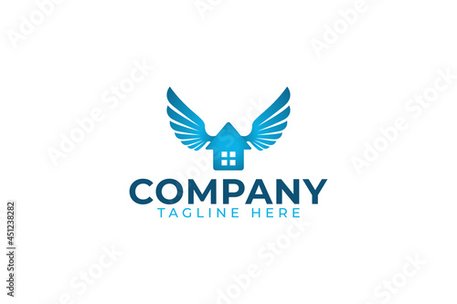 flying house logo with a combination of a house and wings as the icon for any business especially for house business, real estate, architecture, construction, mortgage, rent, etc.
