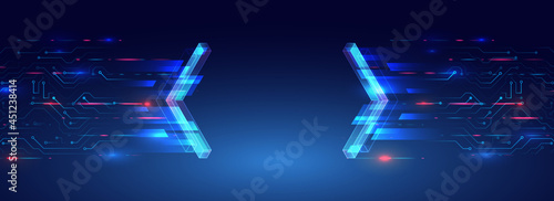 Blue background from futuristic elements and arrows. Abstract technologies for internet and presentation. Hi-tech geometric template.