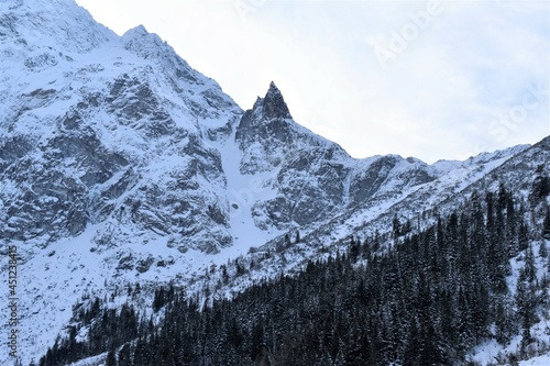 Mnich zimą w górach Tatrach. 