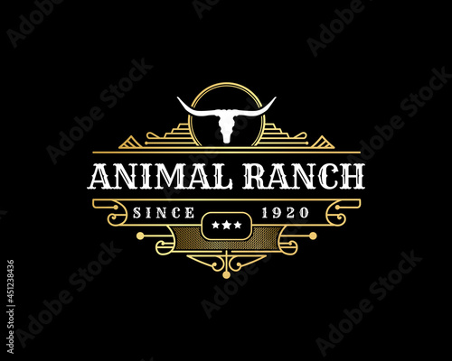 Texas Longhorn  Animal luxury vintage Logo Flat Design buffalo silhouette  animal Farm business