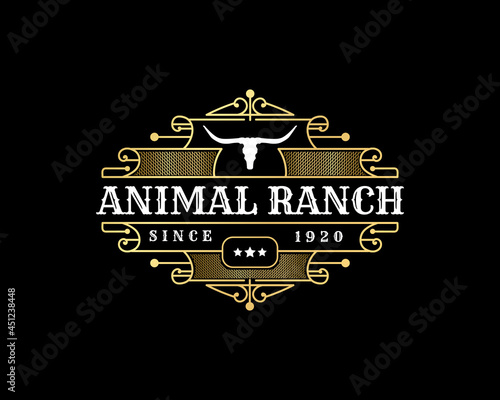 Texas Longhorn  Animal luxury vintage Logo Flat Design buffalo silhouette  animal Farm business