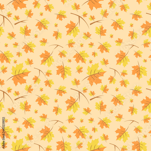 Seamless pattern. Autumn maple leaves and tree branches. Vector illustration