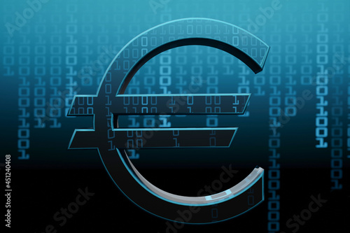 Digital euro symbol on a binary code background. photo