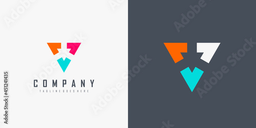 Triple Arrow Logo. Colorful Geometric Triangle Arrows Initial Letter V isolated on Double Background. Flat Vector Logo Design Template Element for Business and Branding Logos.