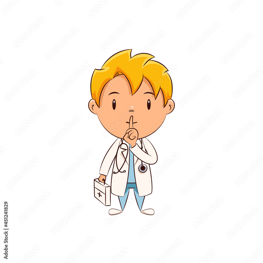 Kid doctor silence gesture, cute child Kid doctor silence gesture, cute child