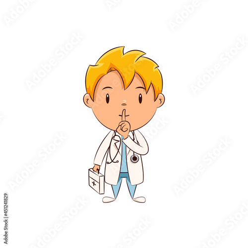 Kid doctor silence gesture, cute child