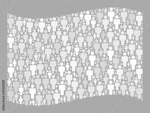 Mosaic waving white flag designed of people elements. Vector people mosaic waving white flag combined for social advertisement. White flag collage is designed of scattered population icons.