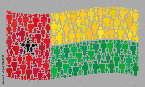 Mosaic waving Guinea-Bissau flag created with man icons. Vector population mosaic waving Guinea-Bissau flag organized for national projects.