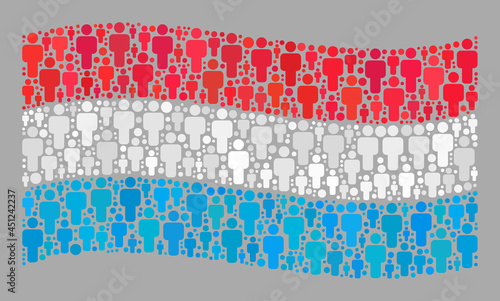 Mosaic waving Luxembourg flag constructed with person items. Vector people collage waving Luxembourg flag constructed for national illustrations.