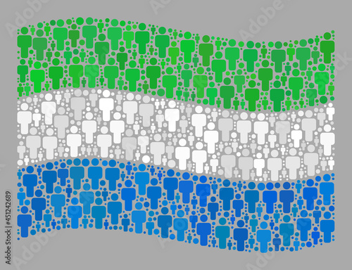 Mosaic waving Sierra Leone flag created of man elements. Vector population collage waving Sierra Leone flag created for national posters.