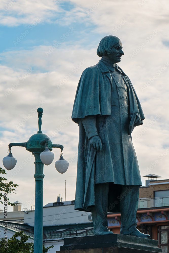 Moscow, Russia - 07.23.2021: Nikolai Gogol - famous writer statue Moscow, Russia - 07.23.2021: Nikolai Gogol - famous writer statue
