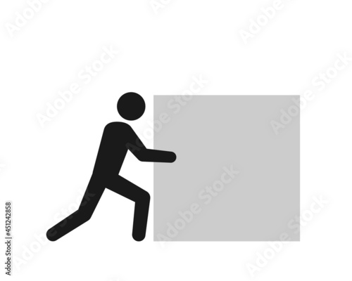 Man pushing block icon. Clipart image isolated on white background