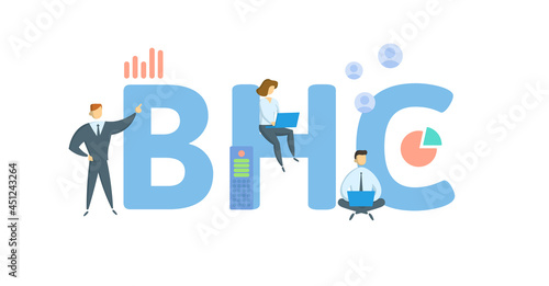 BHC, Bank Holding Company. Concept with keyword, people and icons. Flat vector illustration. Isolated on white.