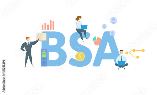 BSA, Bank Secrecy Act. Concept with keyword, people and icons. Flat vector illustration. Isolated on white.