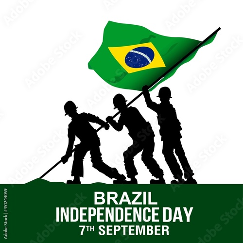 happy independence day. vector illustration of Canadian soldier with Brazilian flag . poster, banner , template design