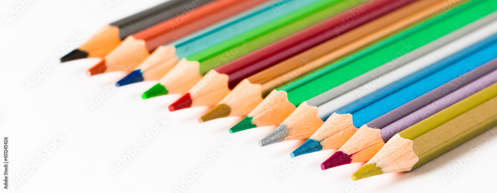 Set of colored pencils on white background. Back to school concept. Place for text. Set of colored pencils on white background. Back to school concept. Place for text.