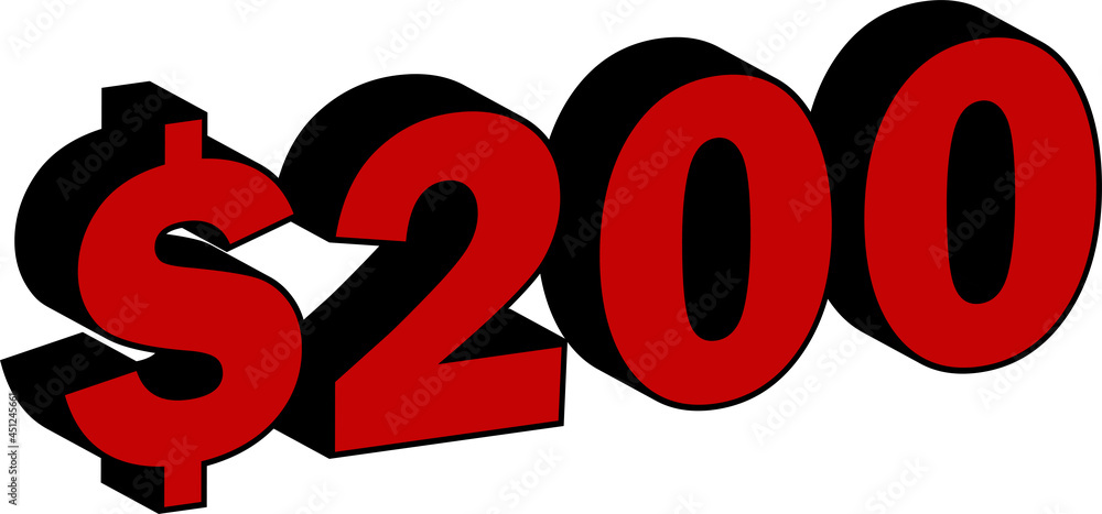 $200 dollar two hundred price symbol red $200 dollar two hundred price symbol red
