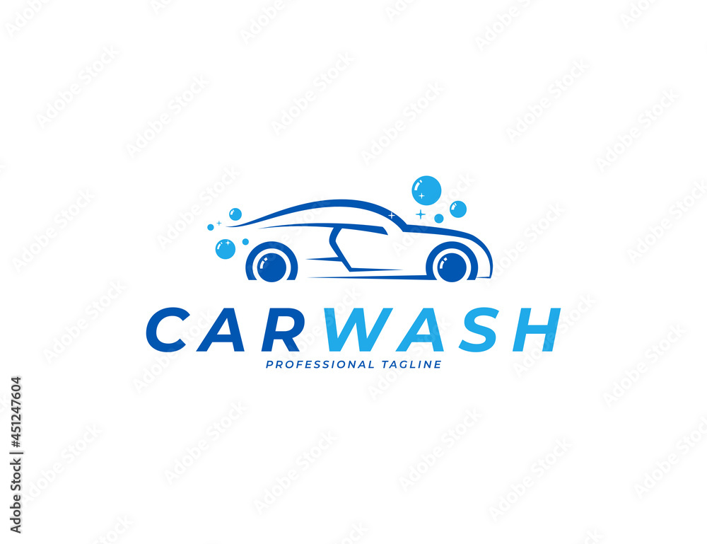 Sport car wash logo design with bubble foam illustration Sport car wash logo design with bubble foam illustration
