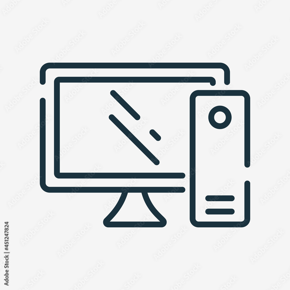 Desktop Computer Monitor Linear Icon. PC Outline Icon. Editable Stroke. Isolated Vector Illustration Desktop Computer Monitor Linear Icon. PC Outline Icon. Editable Stroke. Isolated Vector Illustration