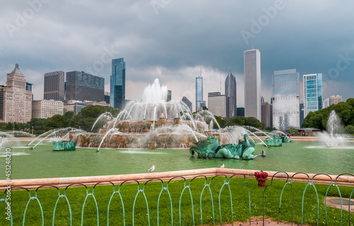 Buckingham Memorial Fountain in the center of Grant Park in Chicago downtown, Illinois, USA photo