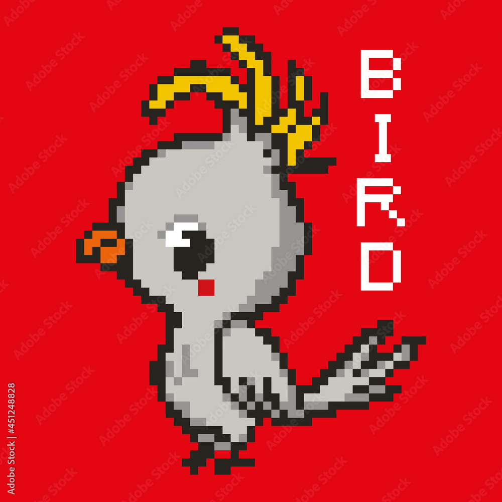 Fototapeta premium cute bird in pixel art style in colour background