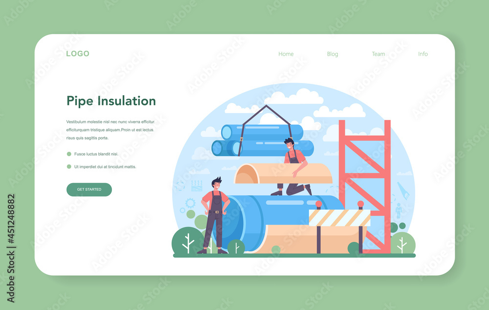 Pipe insulation web banner or landing page. Thermal or acoustic insulation. Pipe insulation web banner or landing page. Thermal or acoustic insulation.