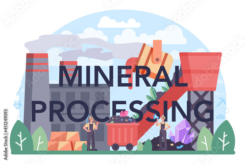 Mineral processing typographic header. Mining and natural mineral