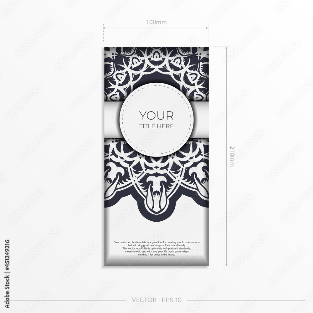 Vintage Vector White color postcard template with abstract patterns. Print-ready invitation design with vintage ornaments.