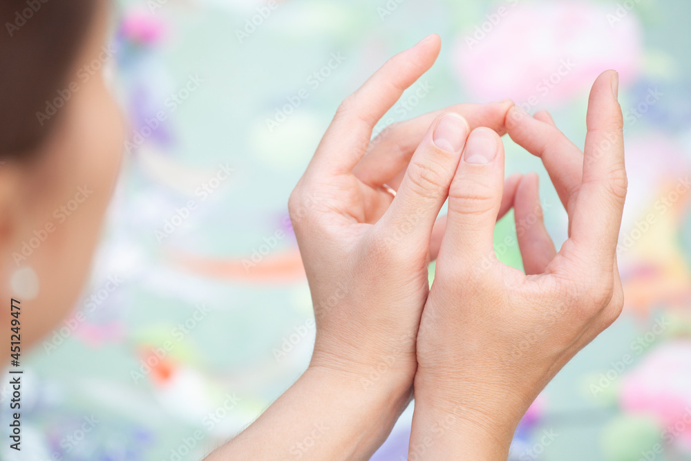Naklejka premium image of woman hands yoga