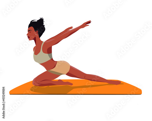 Digital illustration of a yogi girl in a yoga pose on a white background