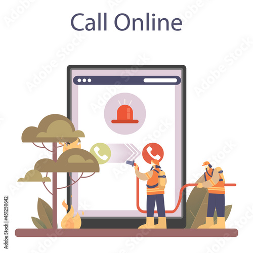 Firefighter online service or platform. Professional fire brigade fighting