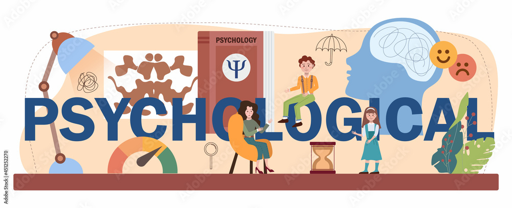 Psychological typographic header. Mental and emotional health school course Psychological typographic header. Mental and emotional health school course