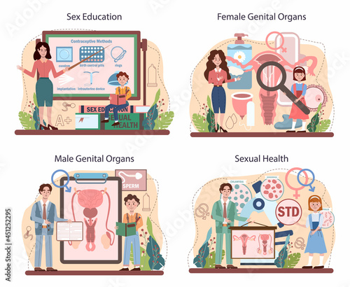 Sexual education concept set. Sexual health lesson for young people