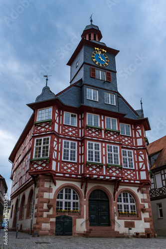 View towards the magnificent town hall of Heppenheim / Germany in the Odenwald 