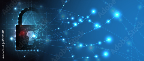 internet digital security technology concept for business background. Lock on circuit board