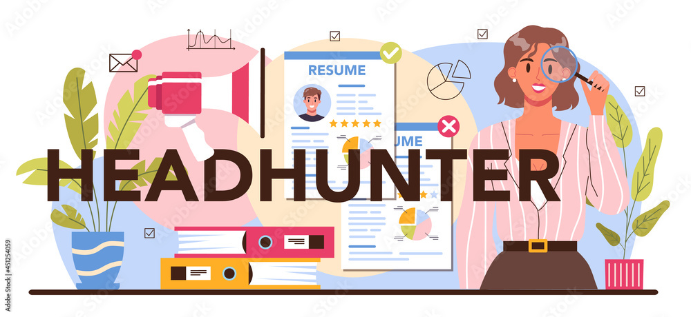 Headhunter typographic header. Idea of business recruitment and human