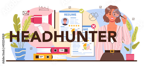 Headhunter typographic header. Idea of business recruitment and human