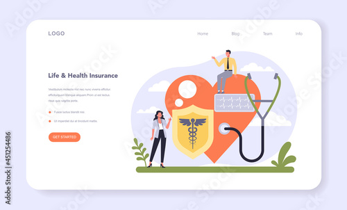 Insurance industry sector of the economy web banner or landing page