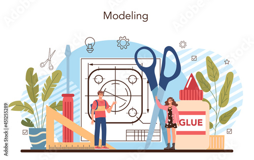 Crafting and modeling school course. Teacher learning students to craft