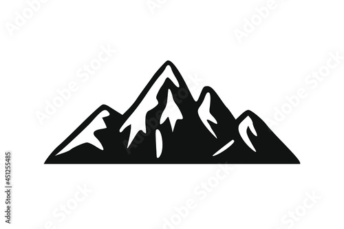 Hand Drawn Mountains Isolated. Vector Illustration Ski Resort Logo. Drawing Camping Element Winter Landscape