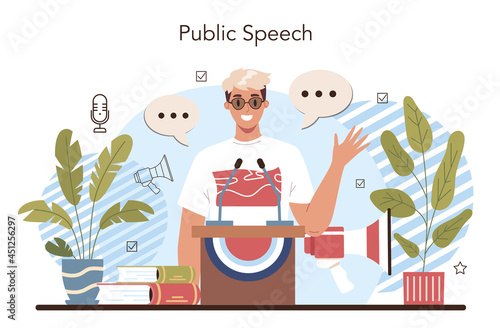 Rhetoric school class. Students training public speaking and debates