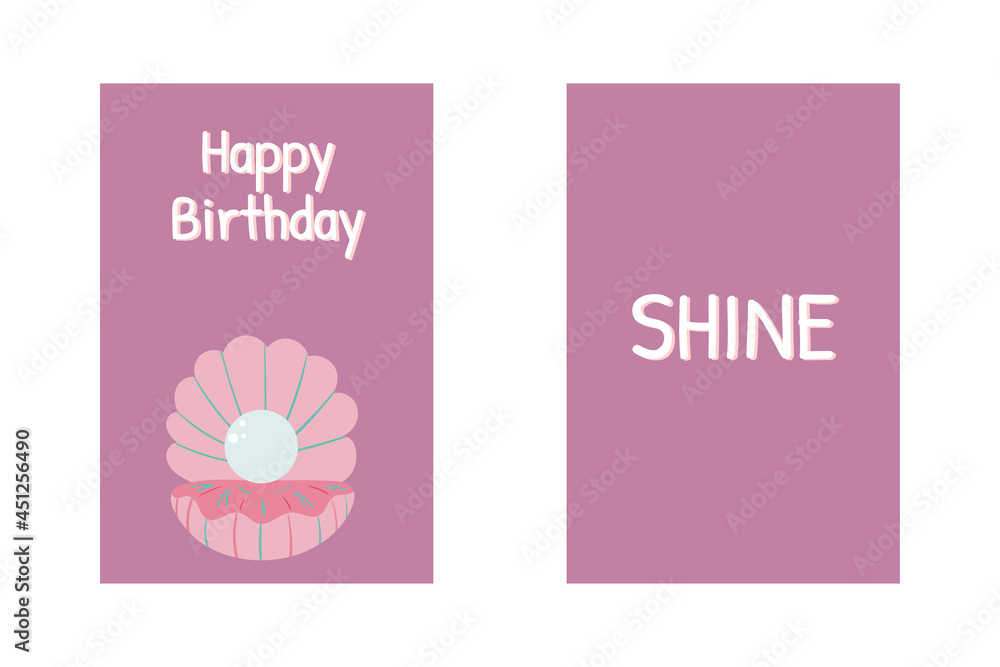 Birthday greeting cards with peal shell, Happy Birthday sign and funny