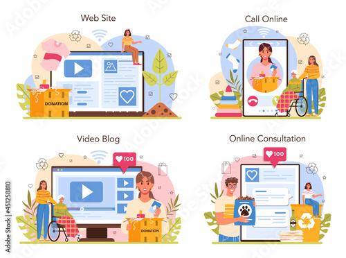 Volunteer online service or platform set. Social worker support old