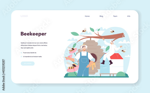 Hiver or beekeeper web banner or landing page. Professional farmer