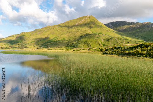 View over Pollacapall Lake to Green mountain, Connemara National Park, Ireland