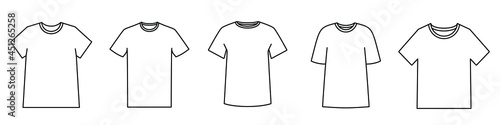 T-shirt icon. Blank t-shirt template. Black silhouette of a t-shirt. Vector illustration. Set of t-shirt linear icons.
