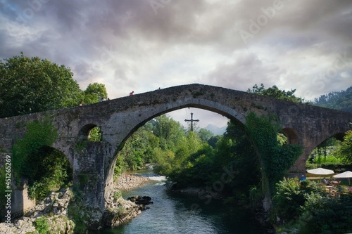 roman bridge in cangas de onil asturias spain