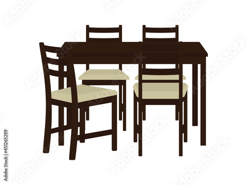 Kitchen table and four chairs on a white background